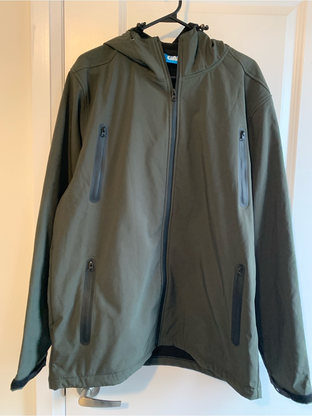 Men's Hooded Softshell Waterproof Fleece Lined Jacket - Olive Green
